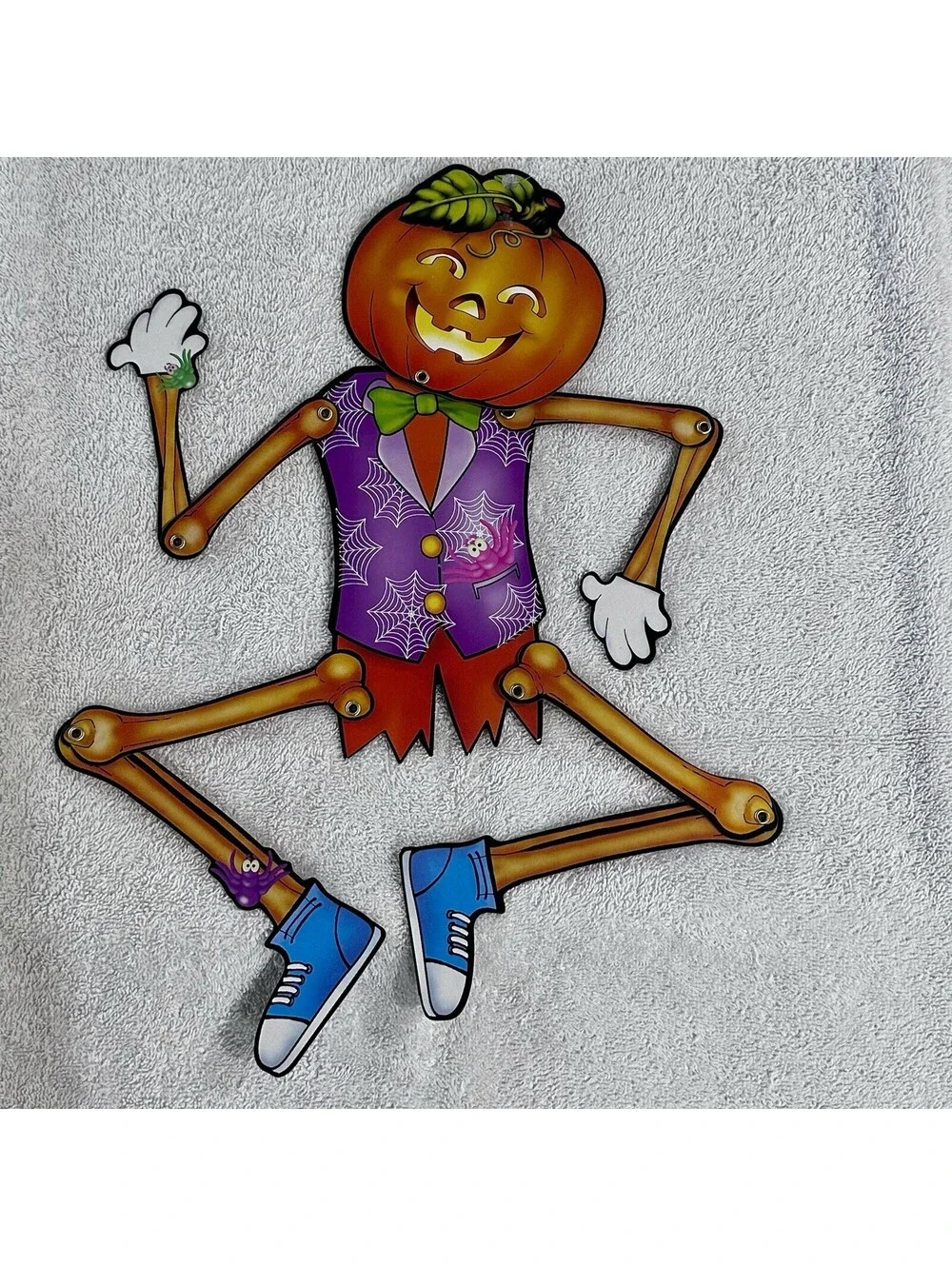 Vtg Pumpkin Head Scarecrow 22” Jointed Cardboard Cutout Fall Decor Harvest